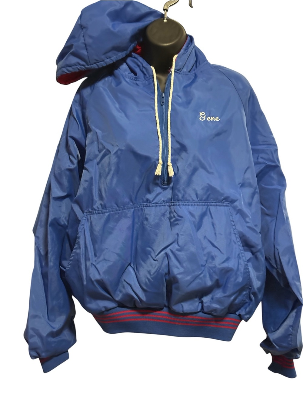 Vintage Blue Hooded Anorak Jacket with 'Gene' Embroidery Washington Hockey